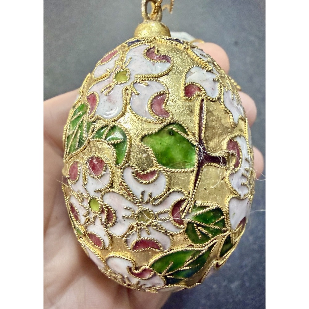 Vintage Kurt S. Adler Cloisonné Egg Ornament J9918 Floral Enamel w/ Box Rare
